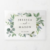 Dusty Blue Eucalyptus Wedding Tri-Fold Invitations Drieluik Uitnodiging (Cover)