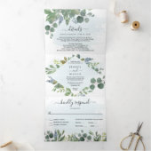 Dusty Blue Eucalyptus Wedding Tri-Fold Invitations Drieluik Uitnodiging (Binnen)