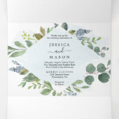 Dusty Blue Eucalyptus Wedding Tri-Fold Invitations Drieluik Uitnodiging (Binnenkant midden)