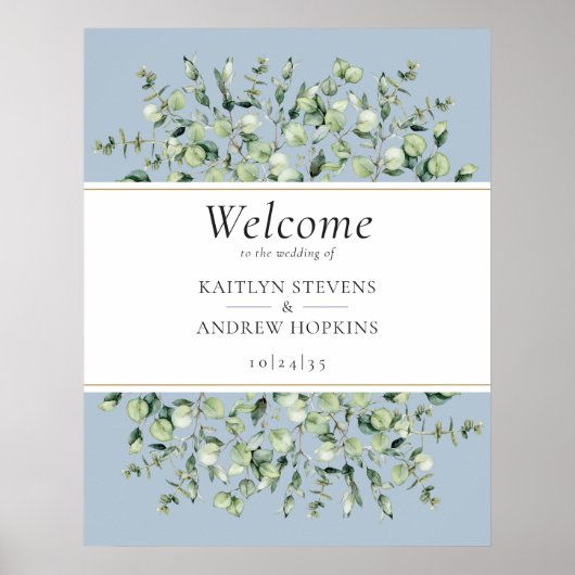 Dusty Blue Eucalyptus Wedding Welcome  Poster (Voorkant)