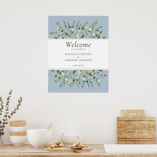 Dusty Blue Eucalyptus Wedding Welcome  Poster (Keuken)