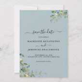 Dusty Blue Eucalyptus Weduwfoto Save the Date (Achterkant)