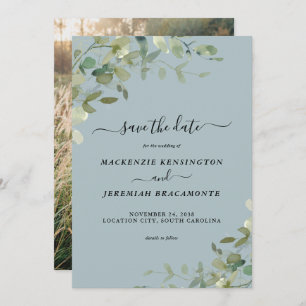 Dusty Blue Eucalyptus Weduwfoto Save the Date