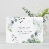 Dusty Blue Eucalyptus zal je mijn Bridesmaid zijn Kaart (Staand voorkant)