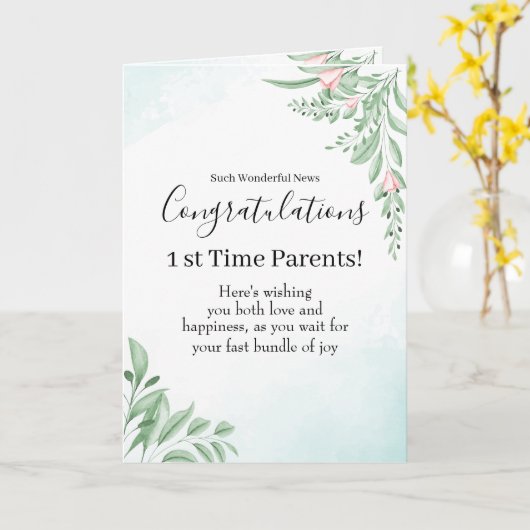 Dusty Blue Eucalyptus zwangerschap Gefeliciteerd Kaart (Gele Bloem)