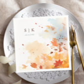 Dusty Blue Fall Leaves Monogram Wedding Servet