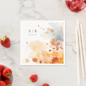 Dusty Blue Fall Leaves Monogram Wedding Servet (Insitu)