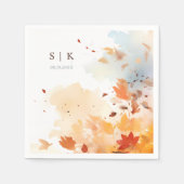 Dusty Blue Fall Leaves Monogram Wedding Servet (Voorkant)