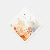 Dusty Blue Fall Leaves Monogram Wedding Servet (Hoek)