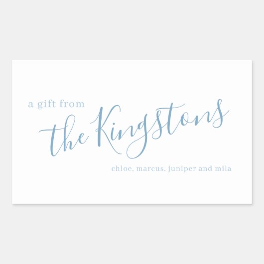 Dusty Blue Family Name Script Retangular Sticker (Voorkant)
