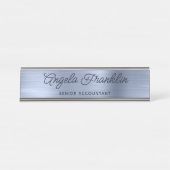 Dusty Blue Faux Metallic Folie Bureau Naambordje (Voorkant)