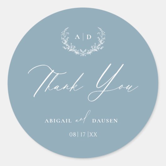 Dusty Blue Favoriet Sticker Wedding Bedankt Label (Voorkant)