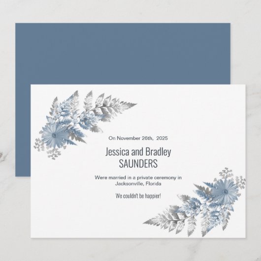 Dusty Blue Fern Leaf Wedding Announding Aankondiging (Voorkant / Achterkant)