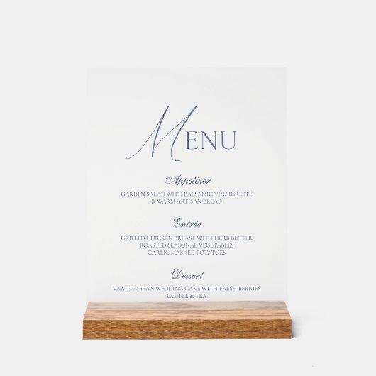 Dusty Blue Fine Art Acrylic Wedding Menu Sign Acryl Bord (Voorkant)
