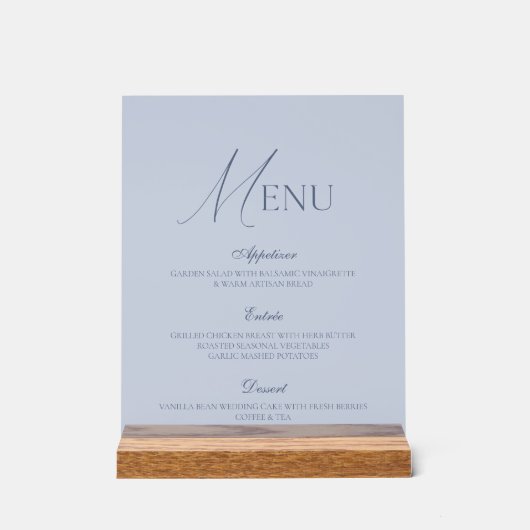 Dusty Blue Fine Art Acrylic Wedding Menu Sign Acryl Bord (Voorkant)