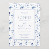 Dusty Blue Fine Art Floral Wedding Invitation Kaart (Voorkant)