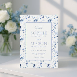 Dusty Blue Fine Art Floral Wedding Invitation Kaart