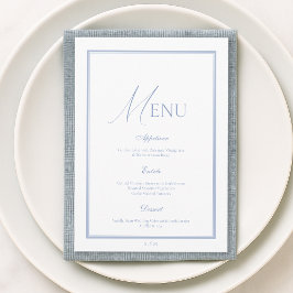 Dusty Blue Fine Art Floral Wedding Menu Card Kaart