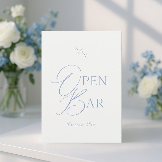 Dusty Blue Fine Art Open Bar Sign with Calligraphy Kaart
