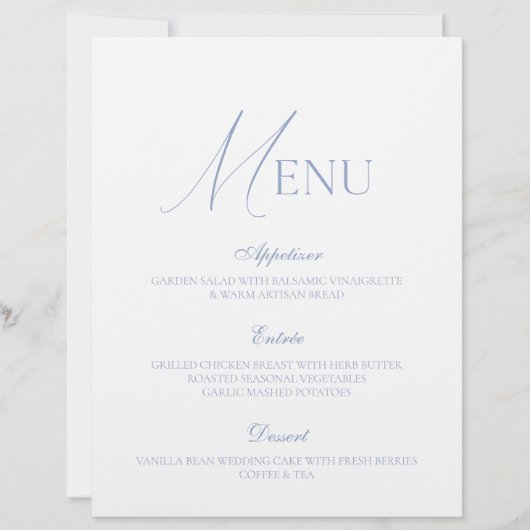 Dusty Blue Fine Art Wedding Menu Card (Voorkant)