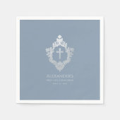 Dusty Blue First Communion Elegant Boy Crest Cross Servet (Voorkant)