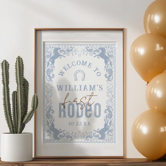 Dusty Blue First Rodeo Verjaardag Welkomstbord – W Poster