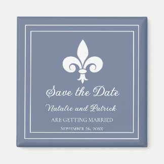 Dusty Blue Fleur de Lis Save the Date Magnet