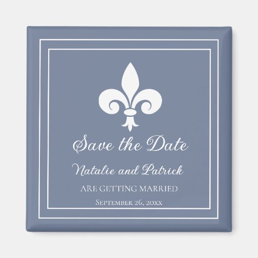 Dusty Blue Fleur de Lis Save the Date Magnet (Voorkant)
