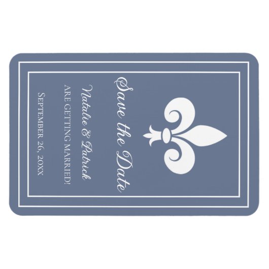 Dusty Blue Fleur de Lis Save the Date Magnet Magneet (Horizontaal)