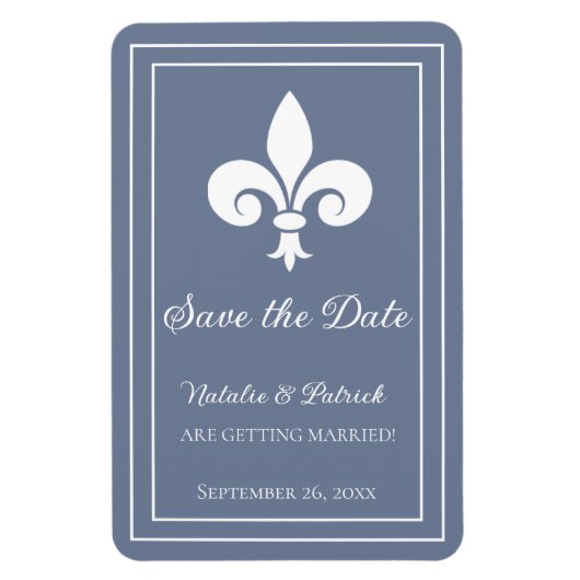 Dusty Blue Fleur de Lis Save the Date Magnet Magneet (Verticaal)