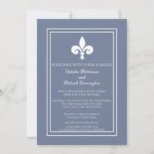 Dusty Blue Fleur de Lis Wedding Invitation Kaart (Voorkant)