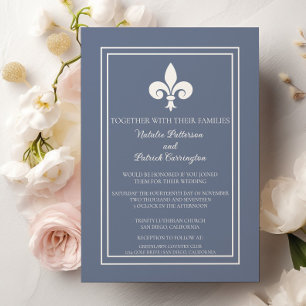 Dusty Blue Fleur de Lis Wedding Invitation Kaart