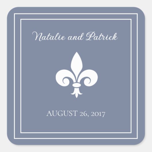 Dusty Blue Fleur de Lis Wedding Stickers (Voorkant)