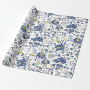 dusty blue flora patroon cadeaupapier