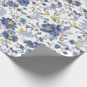 dusty blue flora patroon cadeaupapier (Hoek)