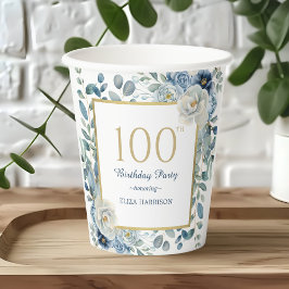 Dusty Blue Floral 100th Birthday Papieren beker