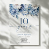 Dusty Blue Floral 10th Wedding Anniversary Kaart