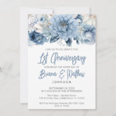 Dusty Blue Floral 1e bruiloft Jubileum Kaart (Voorkant)