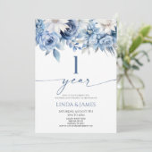 Dusty Blue Floral 1st Wedding Anniversary Kaart (Staand voorkant)