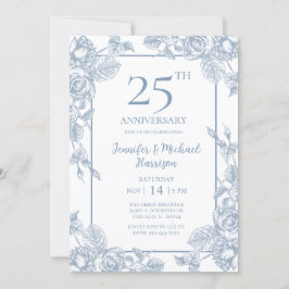 Dusty Blue Floral 25th Jubileum Kaart