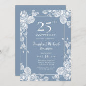 Dusty Blue Floral 25th Jubileum Kaart (Voorkant / Achterkant)