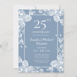Dusty Blue Floral 25th Jubileum Kaart