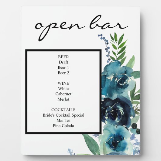 Dusty Blue Floral 2 Bar Sign Easel Fotoplaat (Voorkant)