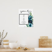 Dusty Blue Floral 2 Bar Sign Poster (Keuken)