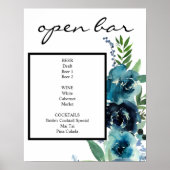 Dusty Blue Floral 2 Bar Sign Poster (Voorkant)