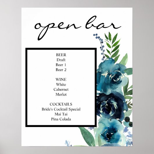 Dusty Blue Floral 2 Bar Sign Poster (Voorkant)