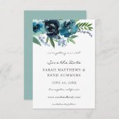 Dusty Blue Floral 2, behalve datum V2 Save The Date (Voorkant / Achterkant)