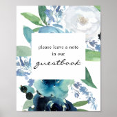 Dusty Blue Floral 2 Guestbook Sign Poster V2 (Voorkant)