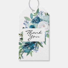 Dusty Blue Floral 2 Hartelijk dank - Wit Cadeaulabel