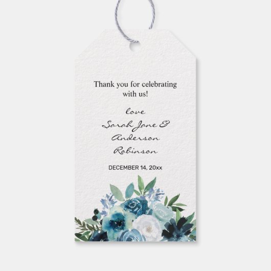 Dusty Blue Floral 2 Hartelijk dank - Wit Cadeaulabel (Achterkant)